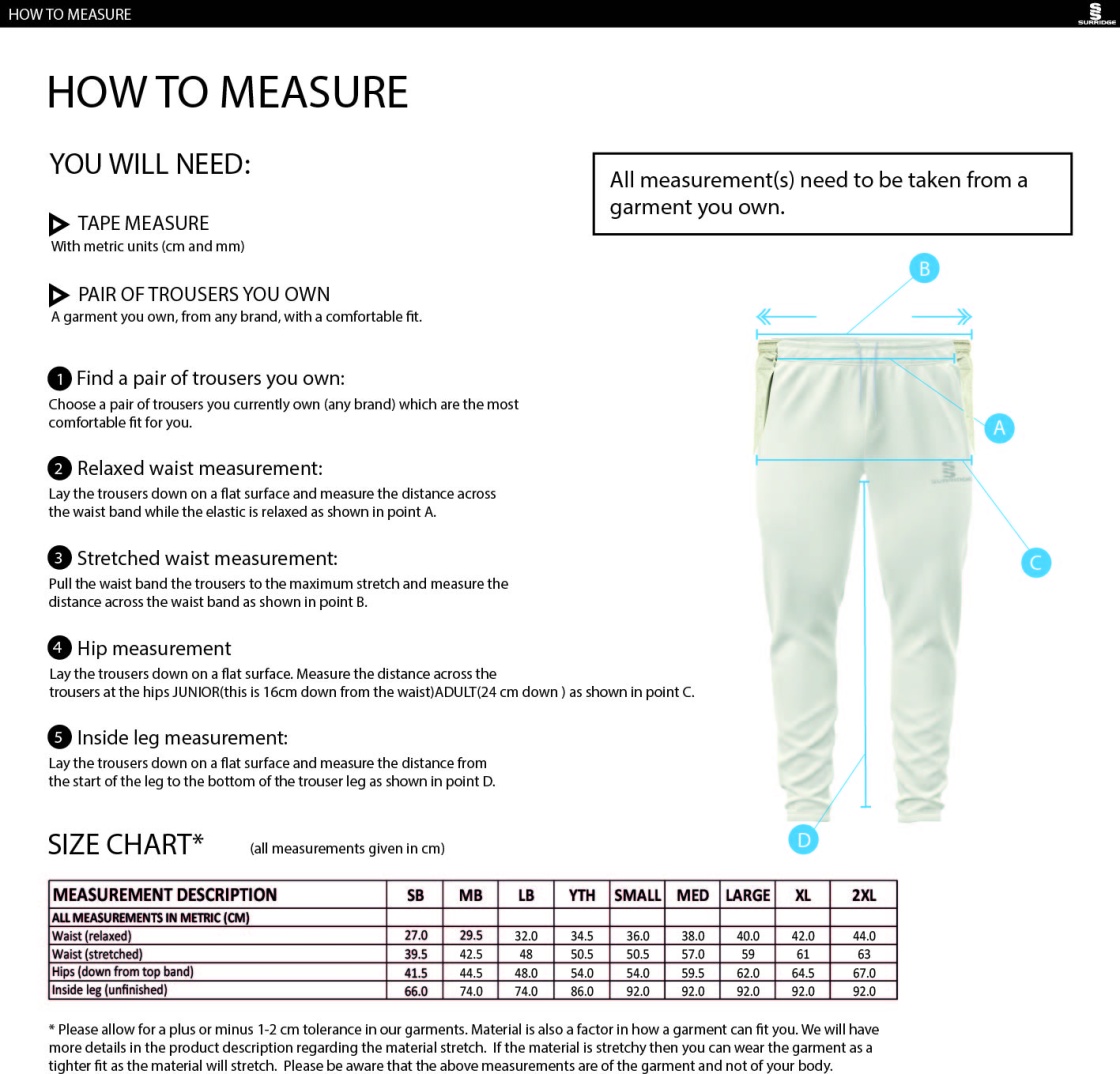 Great Bedwyn CC - Blade playing Pants - Size Guide