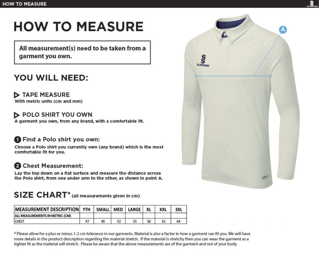 Great Bedwyn CC - Ergo Long Sleeved Playing Shirt - Size Guide