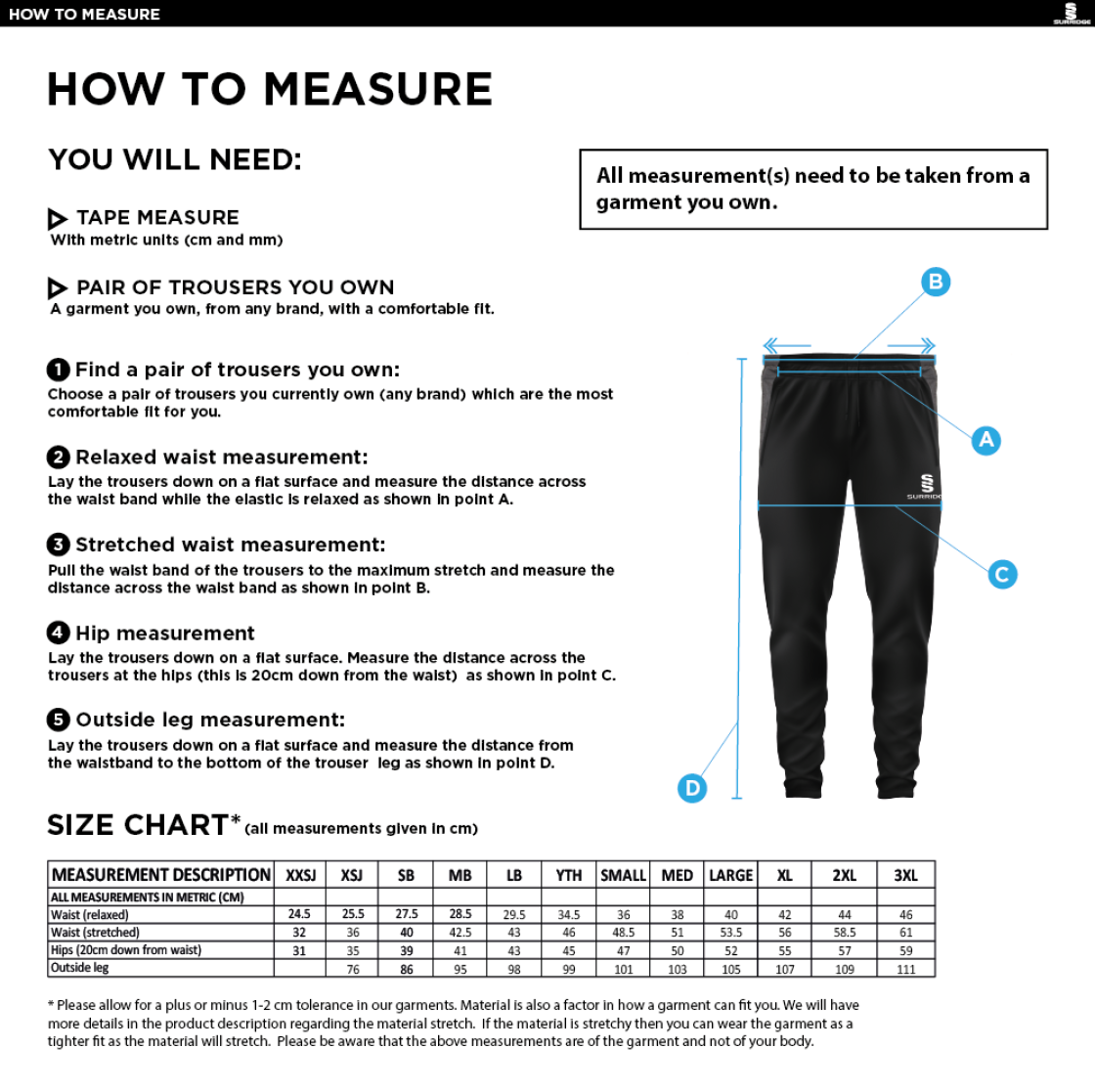 Great Bedwyn CC - Tek Pants - Size Guide