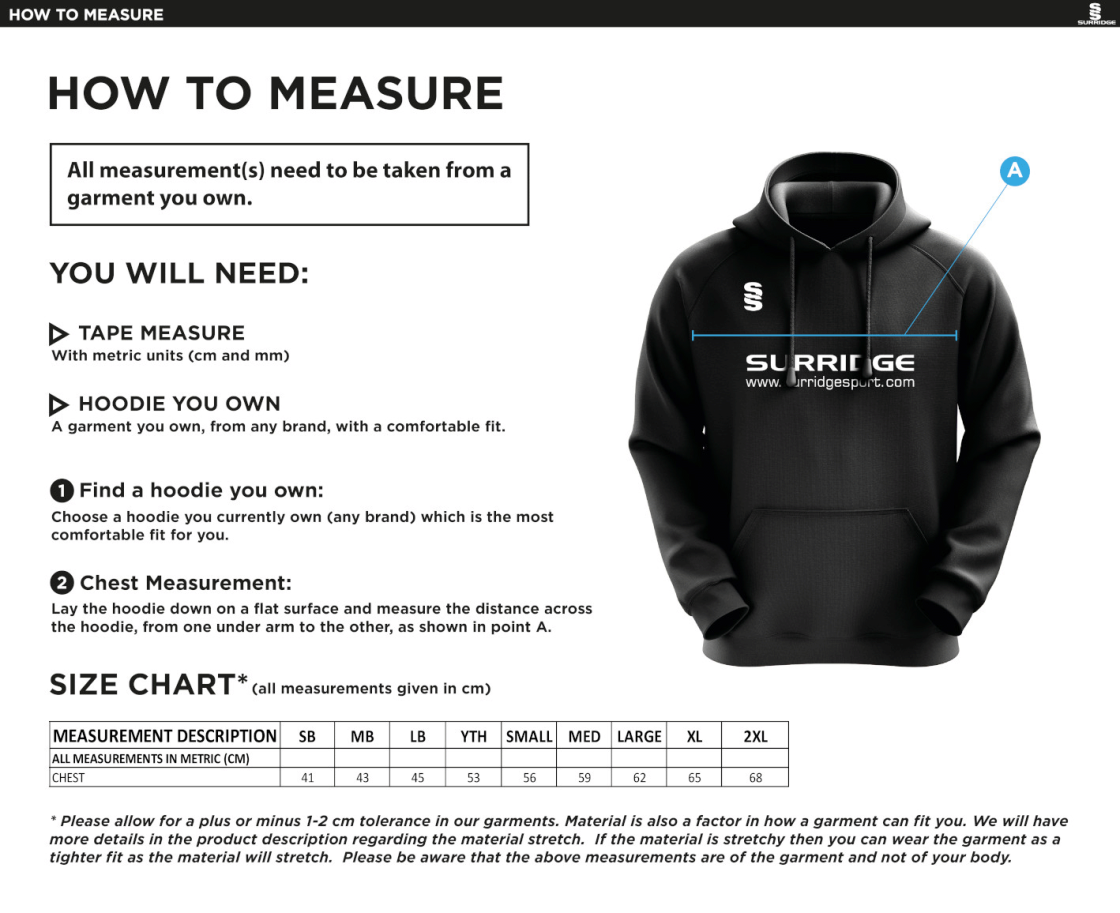 Great Bedwyn CC - Blade Hoody - Size Guide