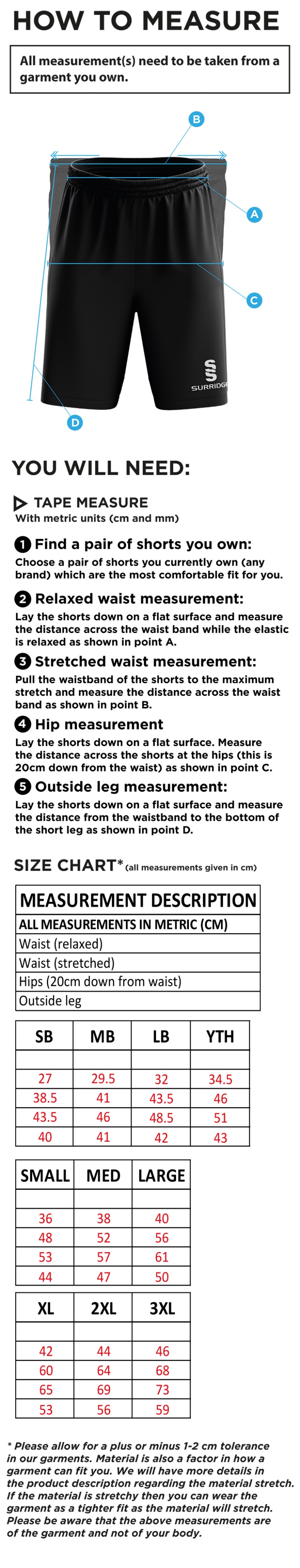 Great Bedwyn CC - Blade Shorts - Size Guide