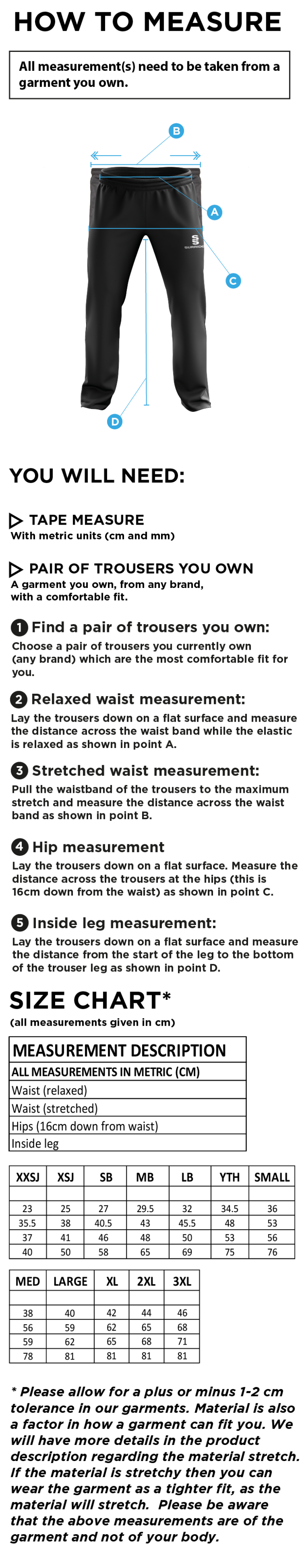 Great Bedwyn CC - Poplin Track Pants - Size Guide